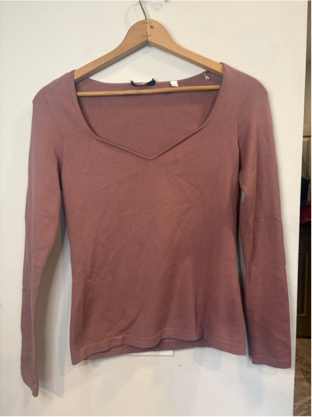 Vince Mauve Sweetheart Neck Knit Sweater Top Small Long Sleeve